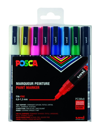 [53721] POSCA PC3M BASIC COLORS MARKERS, BOX OF 8