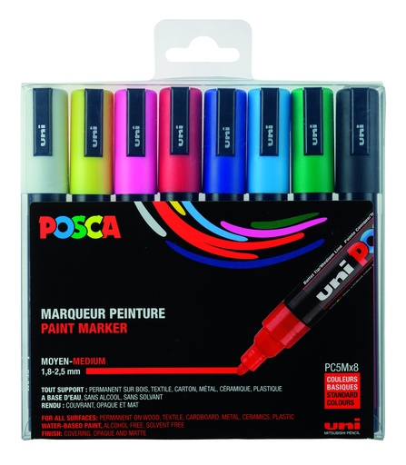[53731] POSCA PC5M BASISKLEUREN MARKERS, DOOS VAN 8