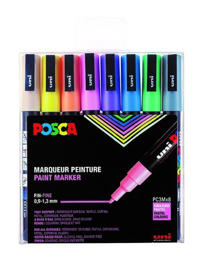[53721A] POSCA PC3M Pastellfarben-Marker, Schachtel mit 8 Stück