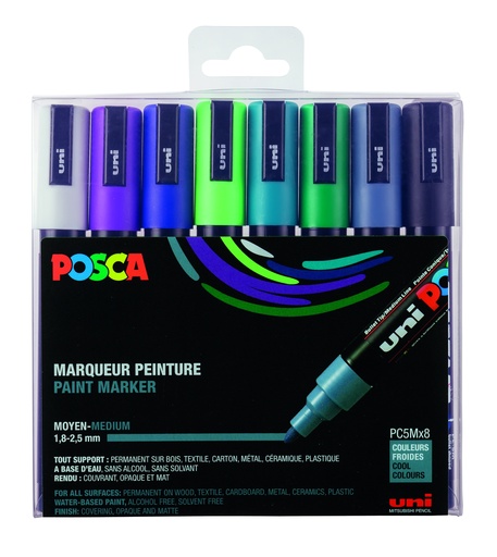 [53731A] POSCA PC5M KLEURMARKERINGEN. VERKOUDHEID, GEVAL VAN 8