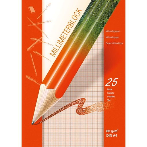 [1305] BLOC MILLIMÈTRÉ A4, 25 FEUILLES
