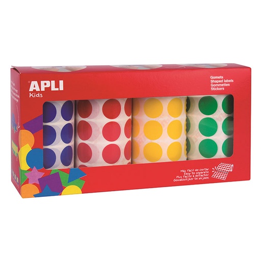 [82983] GOMMETTES ADHÉSIVES RONDES VIVES, 4 ROULEAUX